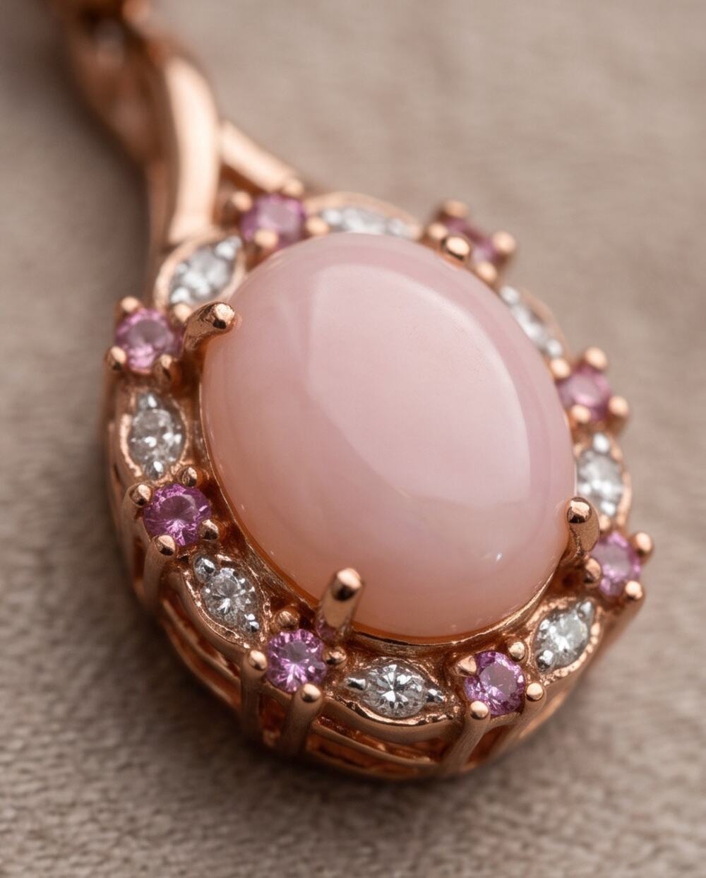 18K Gold Dipped Pink Opal & Pink & White Sapphire Earrings 925 Sterling Silver